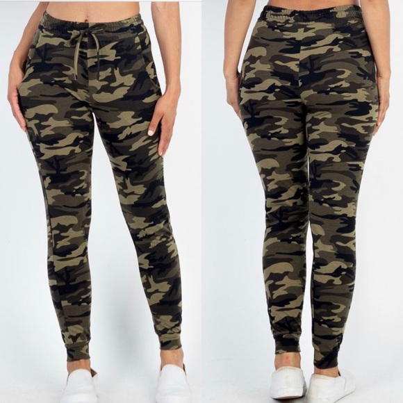 FRENCH TERRY CAMOUFLAGE Joggers w/ Pockets Elastic Waist Workout Sport Gym Pants - Picture 8 of 8